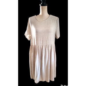 GeeGee Natural Beige Linen Blend Empire Waist Knee Length Casual Dress Sz XL